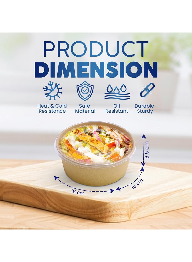 SNH Packing Kraft Salad Bowl 1300ml Bio Disposable Bowl Brown With Lid 25 Pieces - Image 2